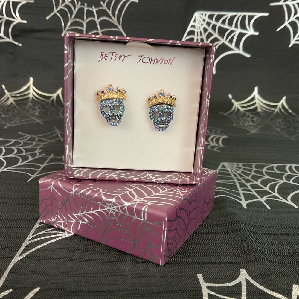 Betsey Johnson Blue Skull Bing Halloween Earrings